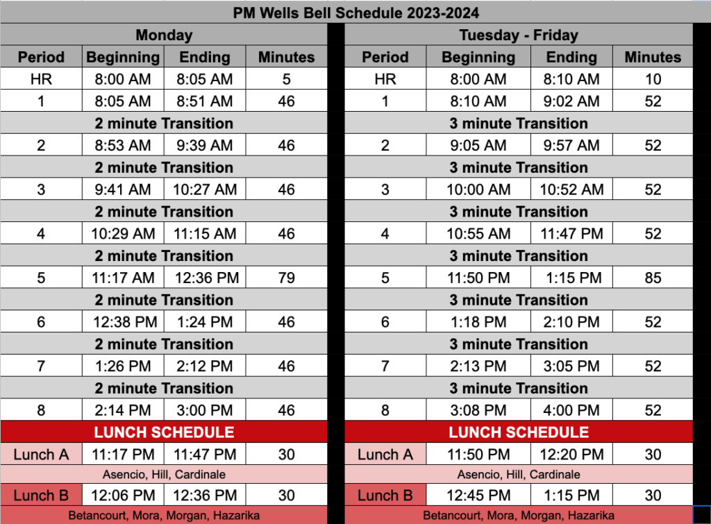 Middle School Bell Schedule